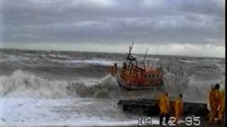 RNLI lifeboat launch in rough sea [upl. by Togram]