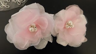 Como hacer flores de tela shantu organza razo etc [upl. by Leihcar]