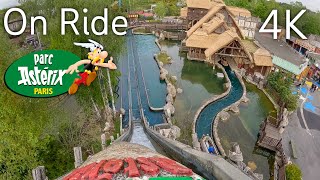 4KPOV Menhir Express Log Flume Ride  On Ride  Parc Astérix Paris [upl. by Hajidahk]